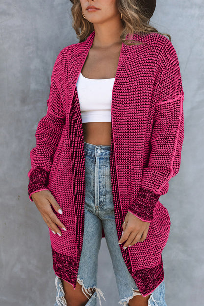 Plaid Knitted Open Front Cardigan