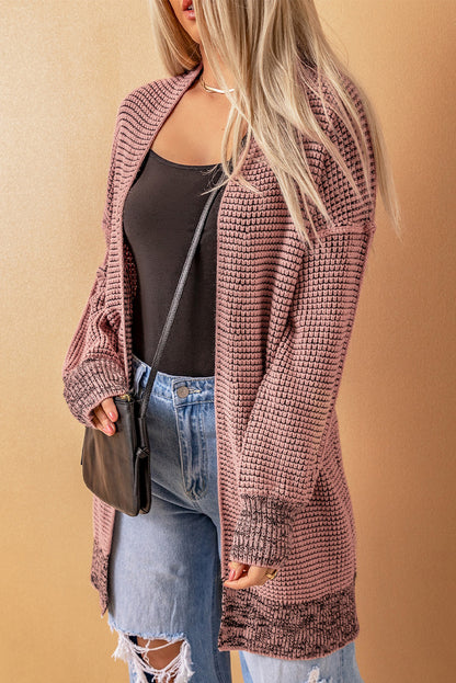 Plaid Knitted Open Front Cardigan