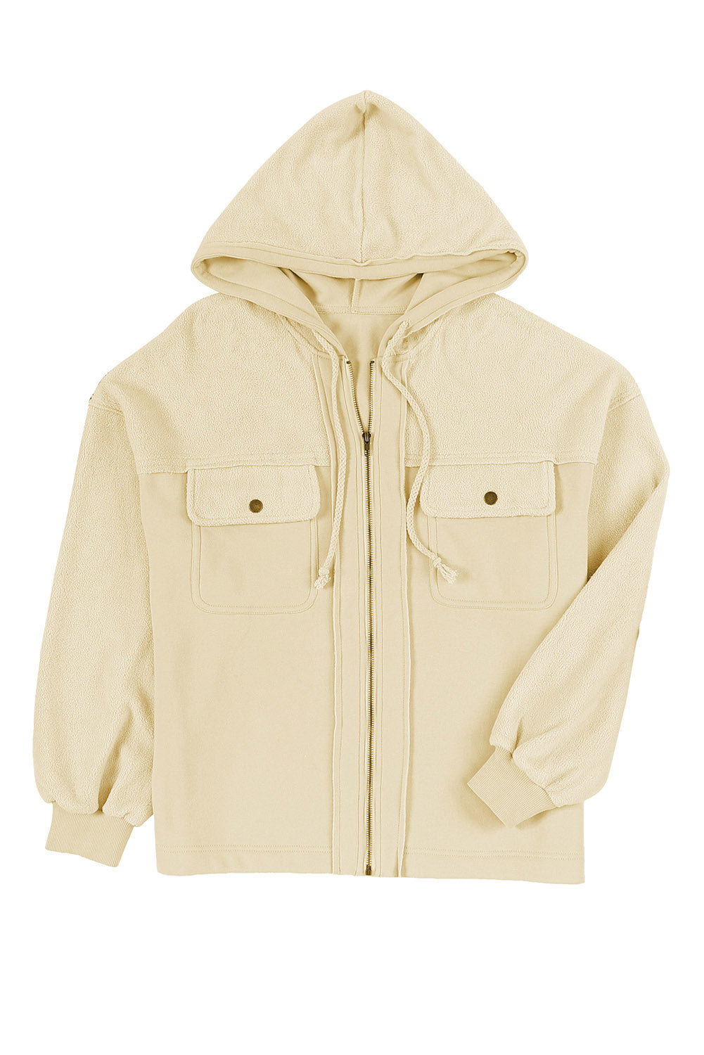 Apricot Flap Pocket Drawstring Hood Zip Up Jacket