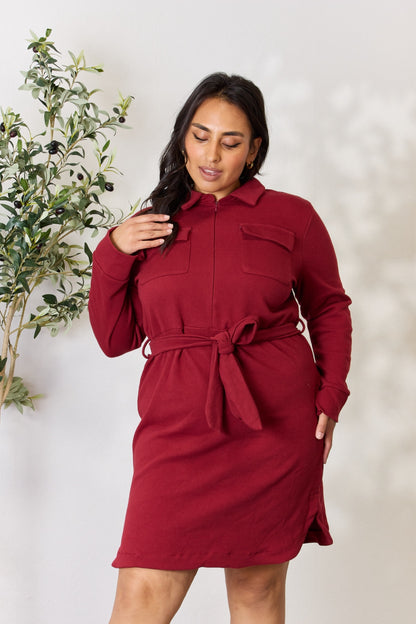 Half Zip Long Sleeve Shirt Dress