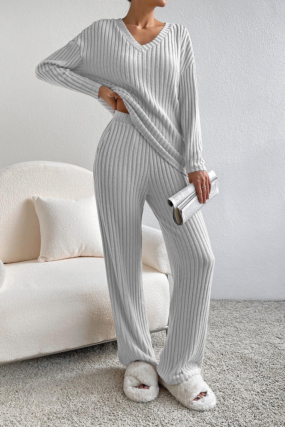 Ribbed Knit Two-piece Outfit