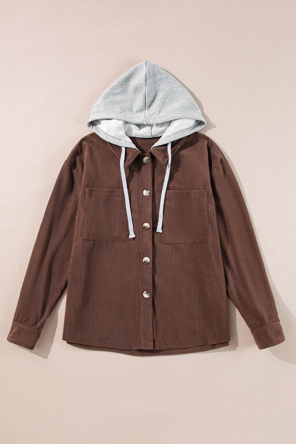 Hooded Drawstring Corduroy Shacket