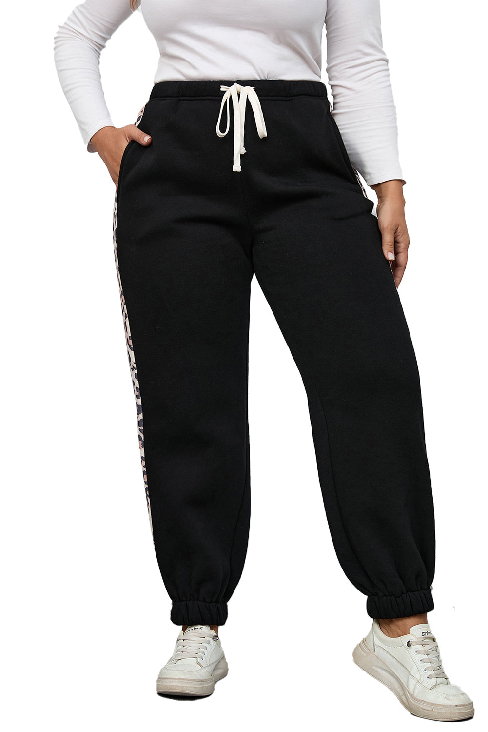 Plus Size Contrast Leopard Joggers