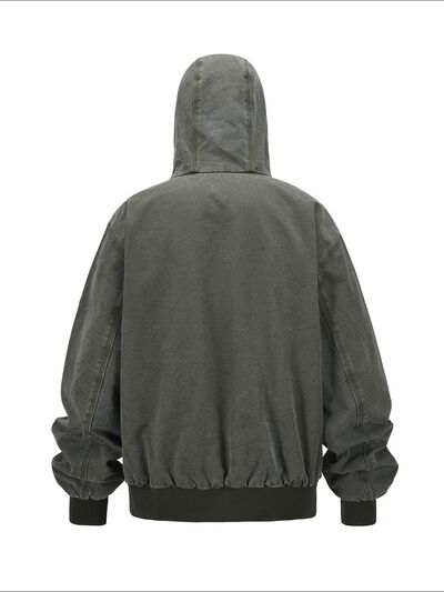 Men's Zip Up Washed Hooded Jacket.