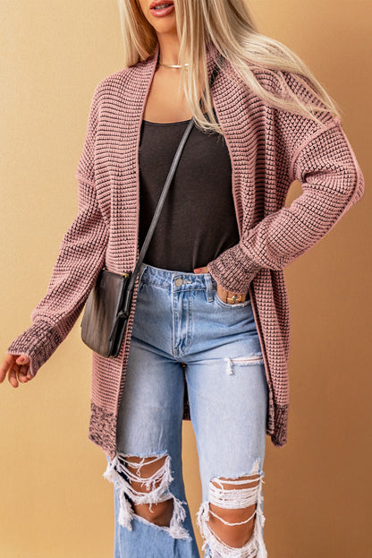 Plaid Knitted Open Front Cardigan