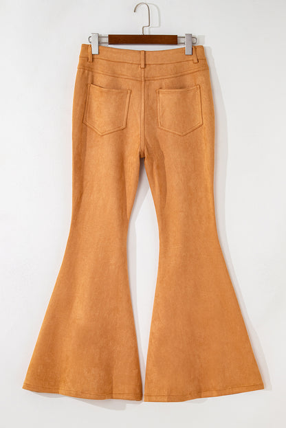 Exposed Seam Flare Suede Pants