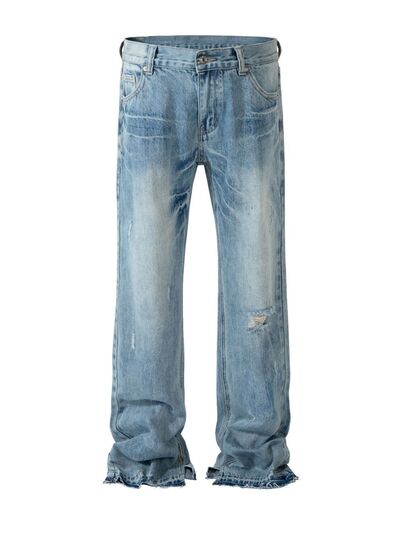 Men's Distressed Raw Hem Jeans.