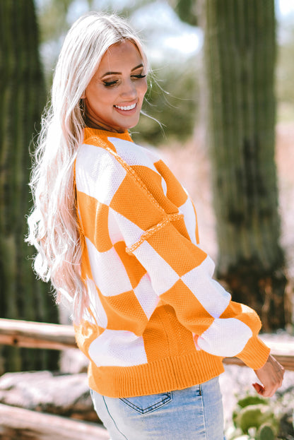 Checkered Bishop Sleeve Sweater