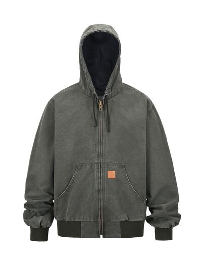 Men's Zip Up Washed Hooded Jacket.