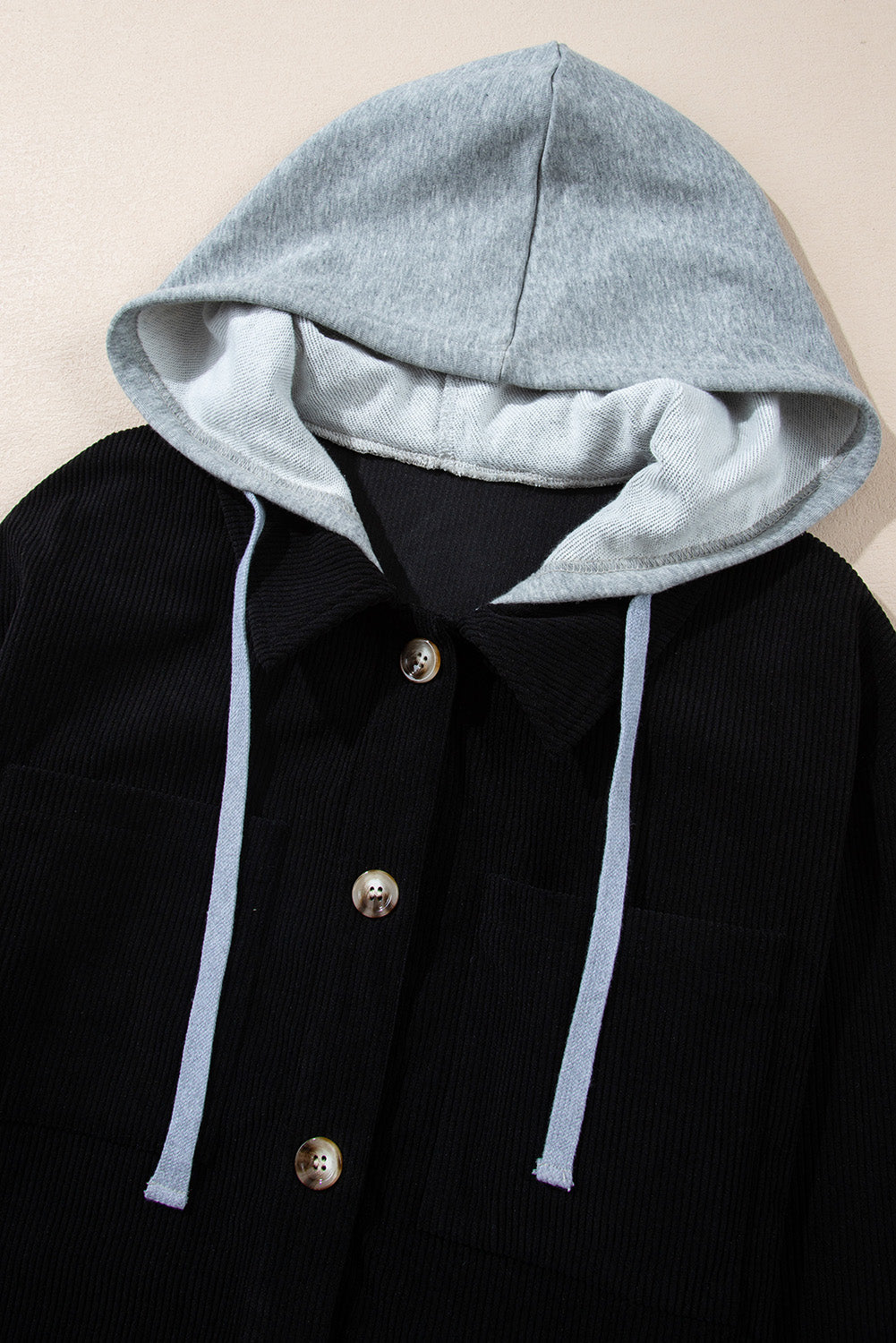 Hooded Drawstring Corduroy Shacket