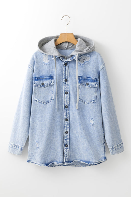 Oversized Contrast Hooded Denim Jacket