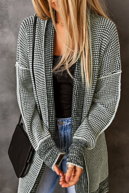 Plaid Knitted Open Front Cardigan