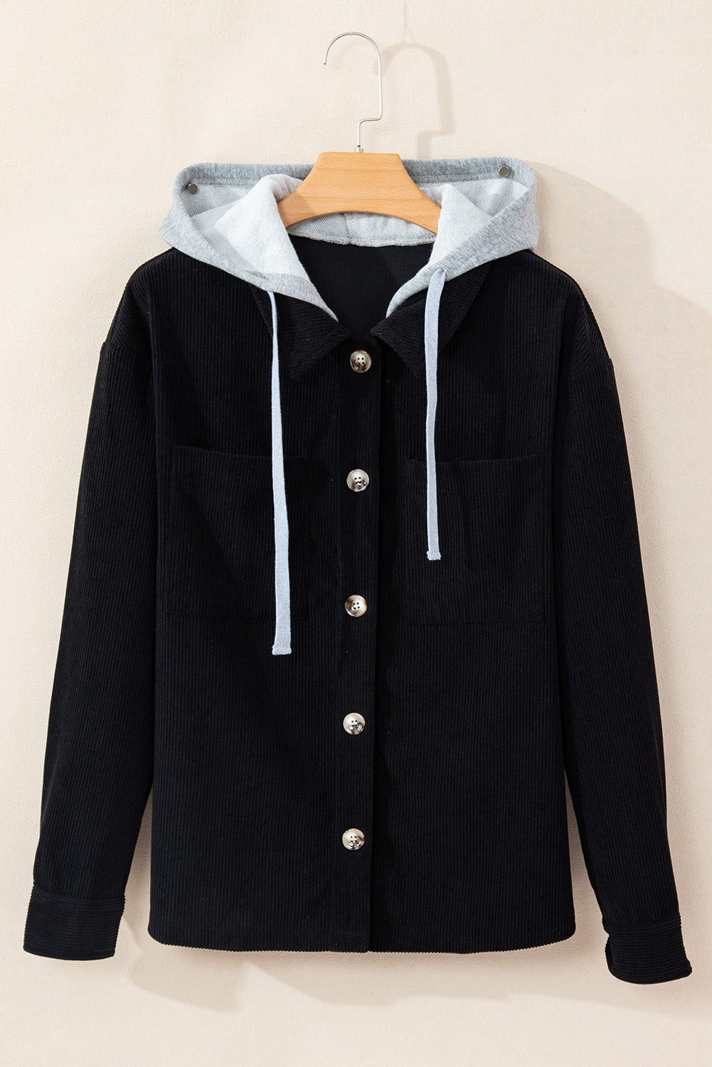 Hooded Drawstring Corduroy Shacket