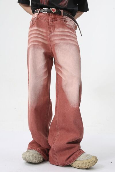 Men's Washed Wide Leg Jeans.