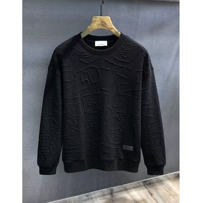 Men's  Plus Size Textured Round Neck Long Sleeve Sweatshirt.