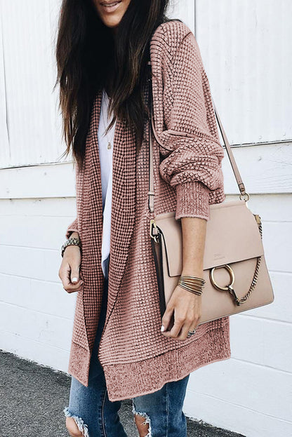 Plaid Knitted Open Front Cardigan