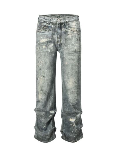 Men's Washed Printed Straight Jeans.