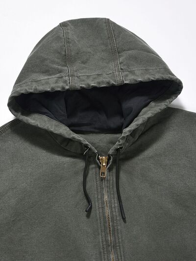 Men's Zip Up Washed Hooded Jacket.