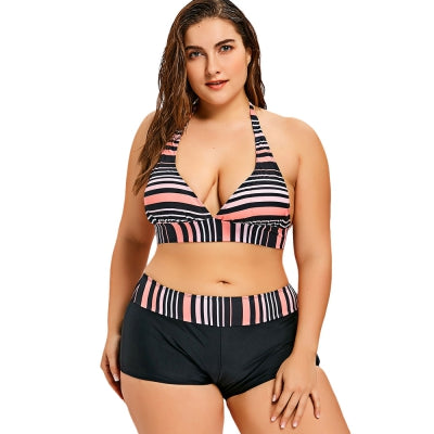 Striped Plunge Boyshort Bikini+