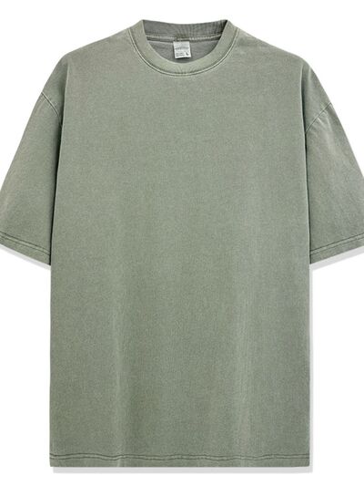 Men's Full Size Round Neck Washed T-Shirt Plus Size.