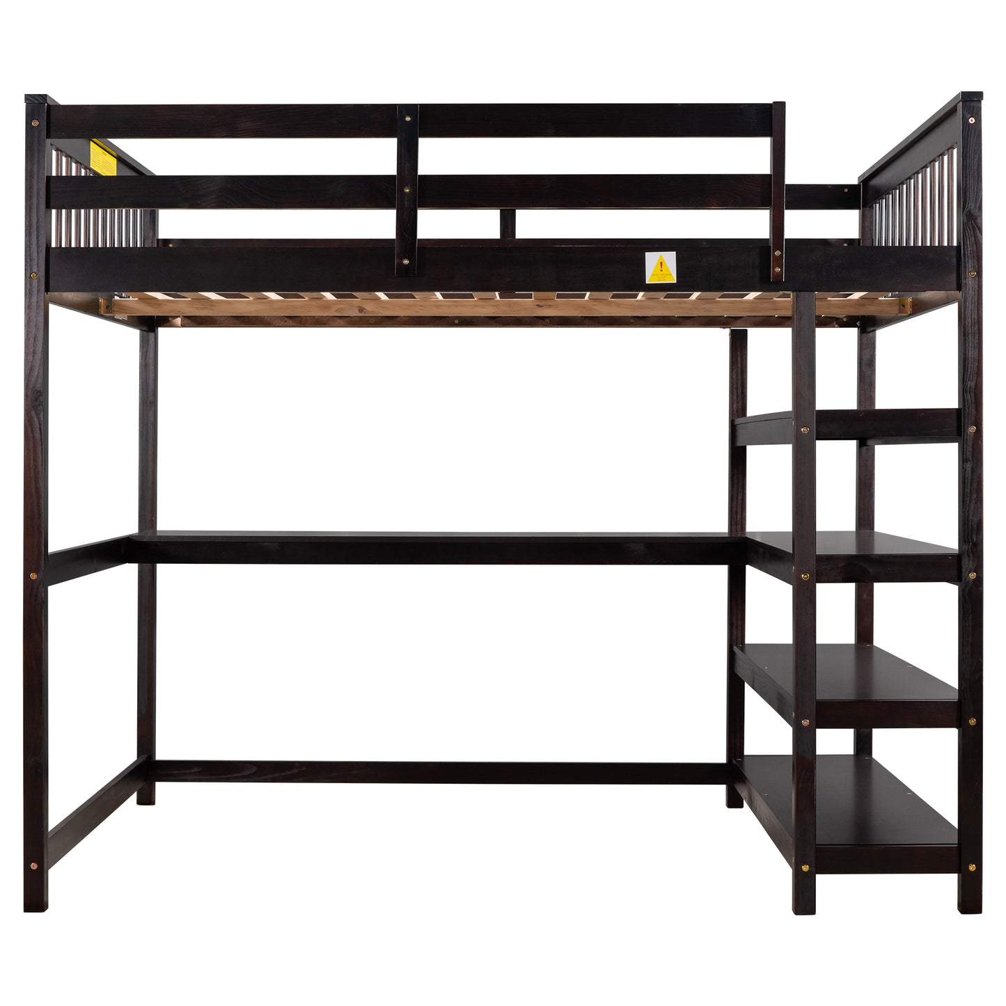 Full Size Loft Bed with Storage Shelves and Under-bed Desk