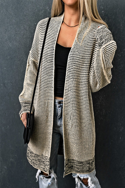 Plaid Knitted Open Front Cardigan