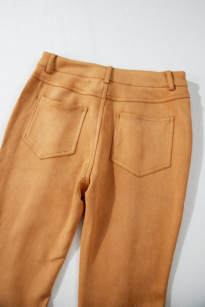 Exposed Seam Flare Suede Pants