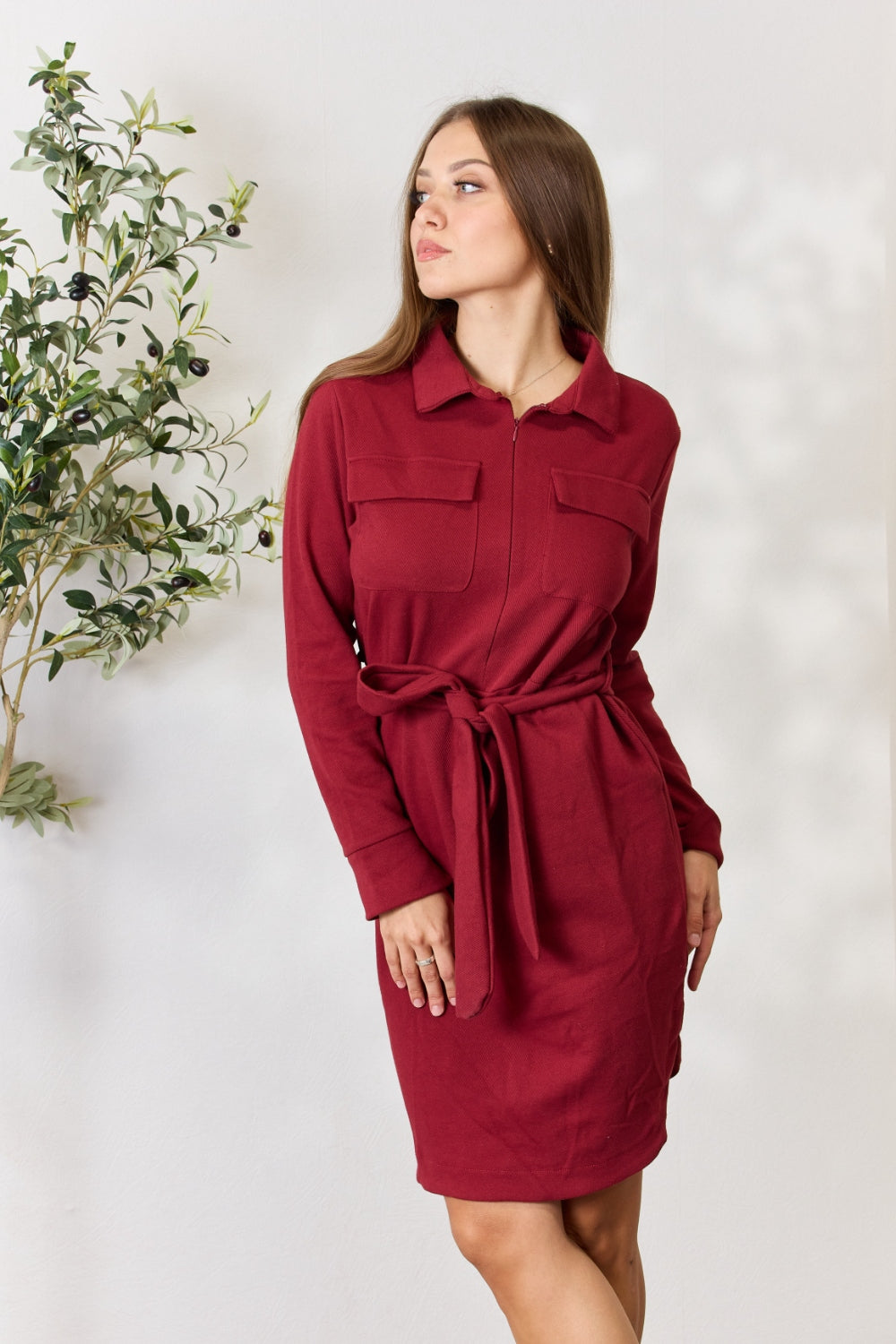 Half Zip Long Sleeve Shirt Dress