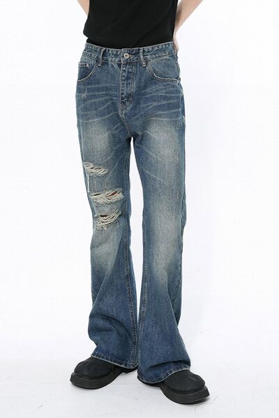 Men's Distressed Bootcut Jeans.