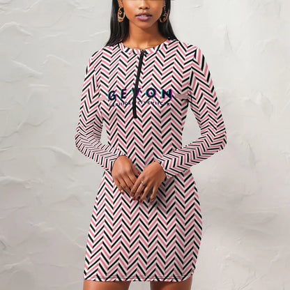 Gevon - Zipper Long Sleeve Dress