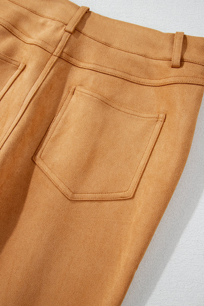 Exposed Seam Flare Suede Pants