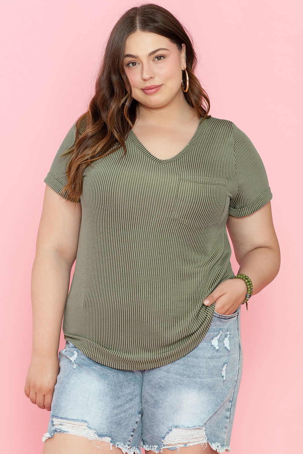 Plus Size Corded Pocket Tee