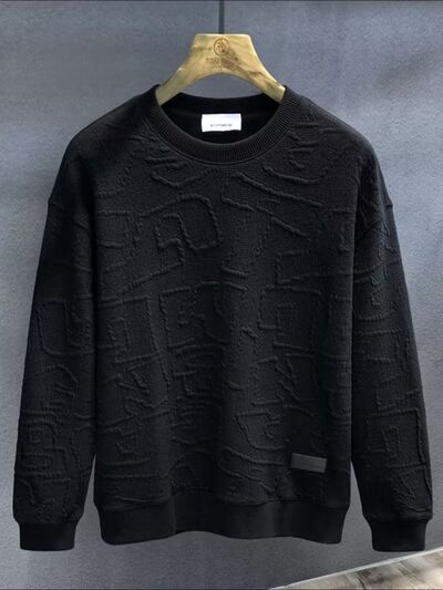 Men's  Plus Size Textured Round Neck Long Sleeve Sweatshirt.