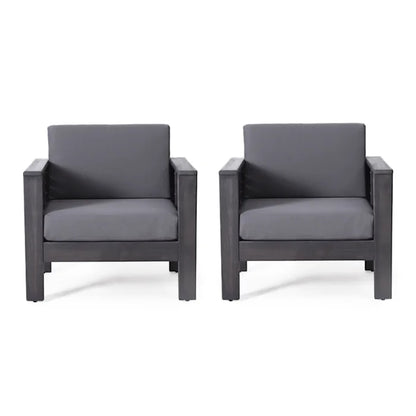 (Set of 2) Outdoor Acacia Wood Club Chairs with Cushions, Dark Gray, 27.75"D x 32"W x 27.75"H