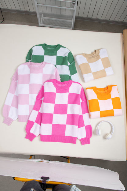 Checkered Bishop Sleeve Sweater