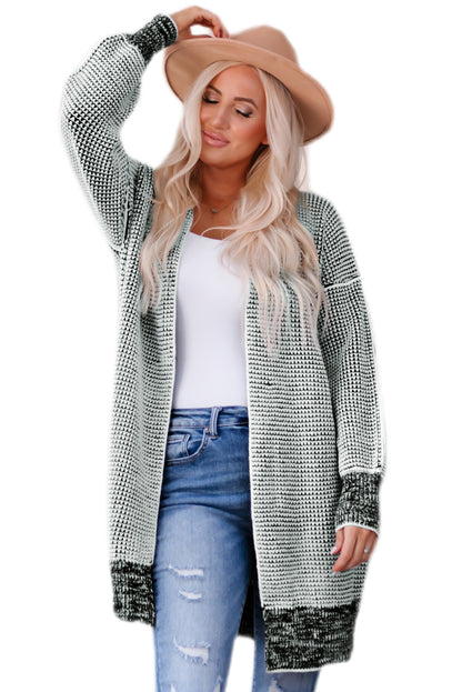 Plaid Knitted Open Front Cardigan