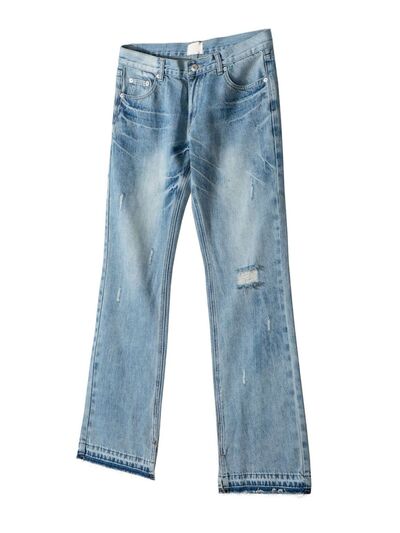 Men's Distressed Raw Hem Jeans.