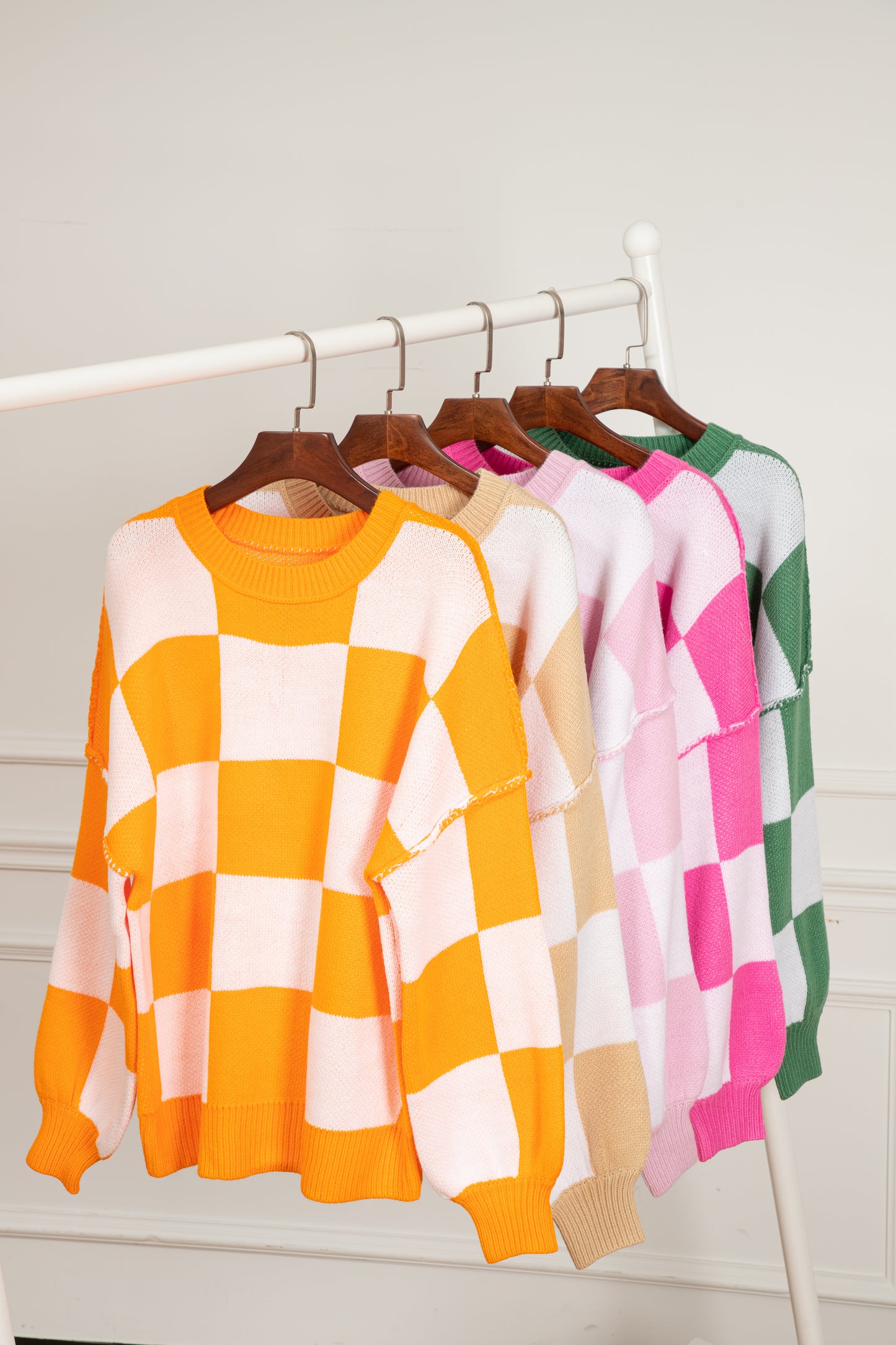 Checkered Bishop Sleeve Sweater