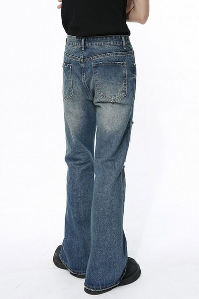 Men's Distressed Bootcut Jeans.