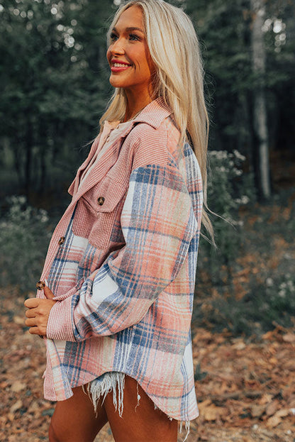 Plaid Corduroy Patchwork Shacket