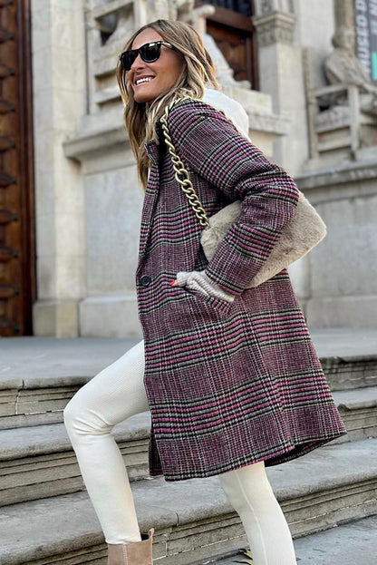 Plaid Lapel Midi Coat