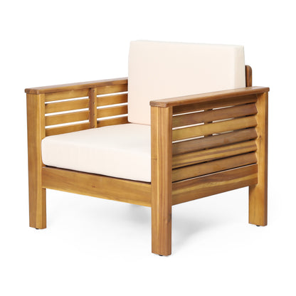 (Set of 2) Outdoor Acacia Wood Club Chairs with Cushions, Teak+Beige, 27.75"D x 32"W x 27.75"H