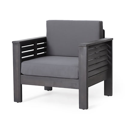 (Set of 2) Outdoor Acacia Wood Club Chairs with Cushions, Dark Gray, 27.75"D x 32"W x 27.75"H