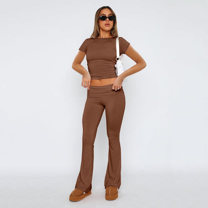 Solid Color Flare Pants Women's Set