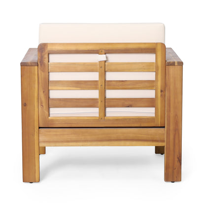 (Set of 2) Outdoor Acacia Wood Club Chairs with Cushions, Teak+Beige, 27.75"D x 32"W x 27.75"H