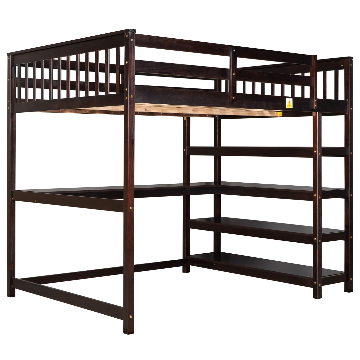 Full Size Loft Bed with Storage Shelves and Under-bed Desk