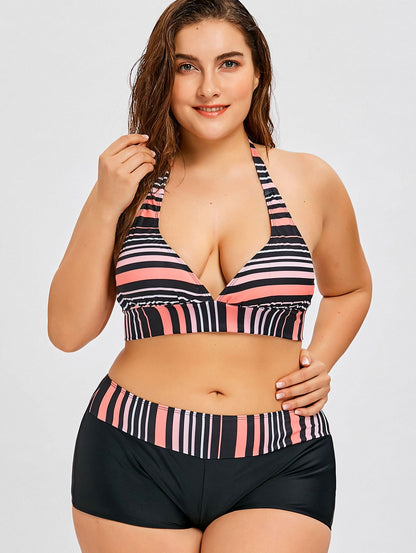 Striped Plunge Boyshort Bikini+