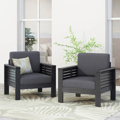 (Set of 2) Outdoor Acacia Wood Club Chairs with Cushions, Dark Gray, 27.75"D x 32"W x 27.75"H