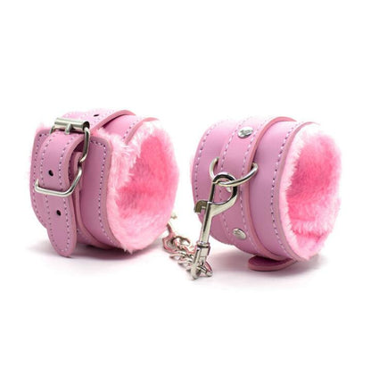 Leather Hand Cuffs bound female sex toys