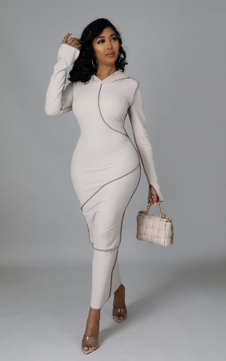 Long Sleeve Hooded Bodycon Dress